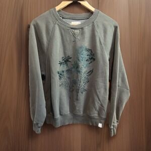 American Eagle Women Sweater X-small Green Pullover Classic Crew Neck Rose Print